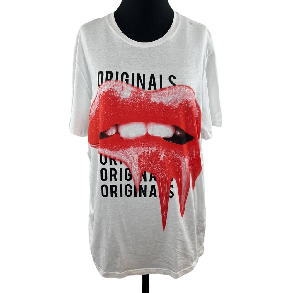 JACK & JONES White Lips Short Sleeve Graphic Crew Tee Shirt Red Lips Men's XL